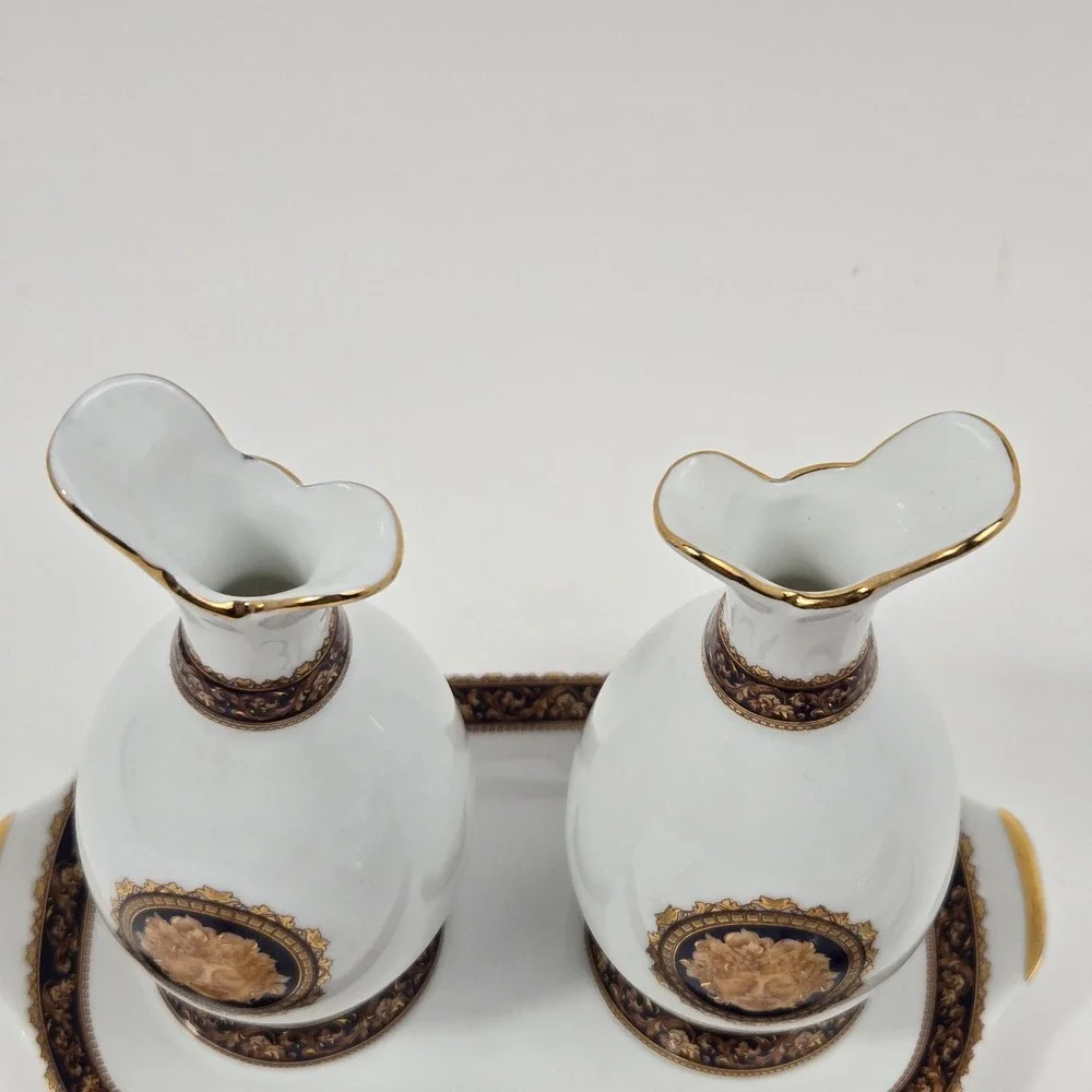 Vintage T Limoges France Bacchus Porcelain Vanity Set Tray Trinket Box